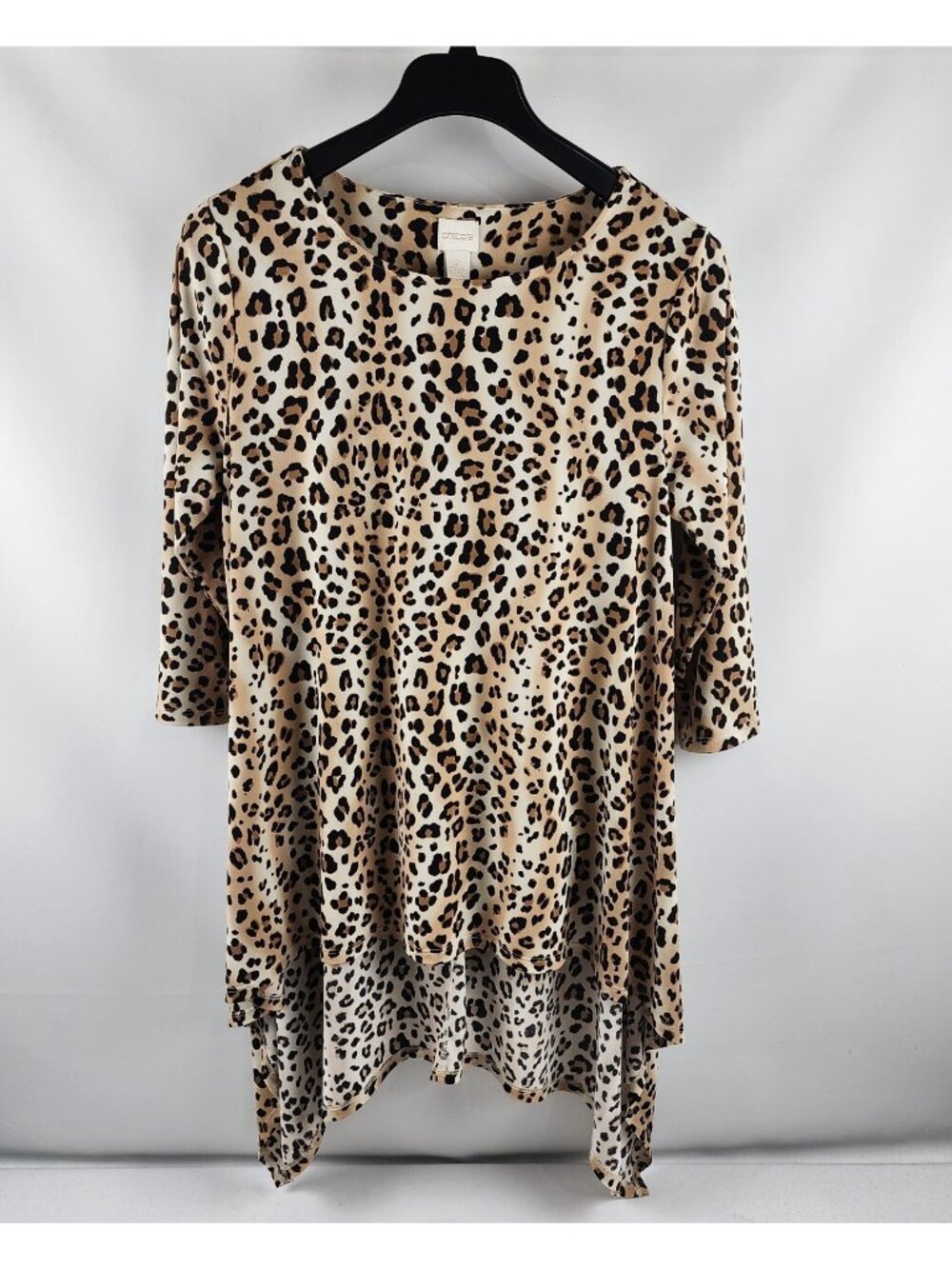 Chicos Blouse Womens 2=Large Multi Leopard Print 3/4 Sleeves Tunic